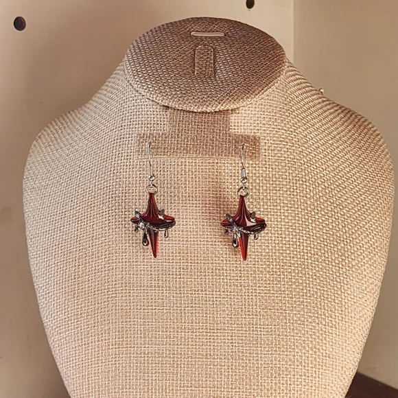 Whimsigoth Red Resin And Metal Star Earrings - Picture 3 of 9